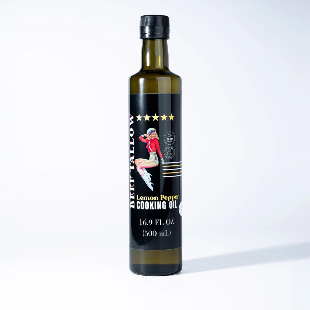 Lady May Tallow Cooking Oil Trio Bundle | Grass-Fed Beef Tallow & Olive Oil | Original, Rosemary Garlic & Lemon Pepper | Clean High-Heat Cooking from Our Restaurant Kitchen